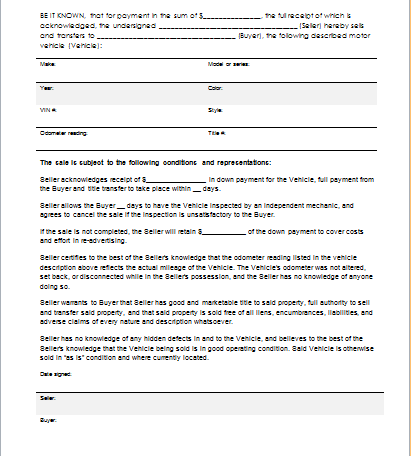 car sale contract with payments template