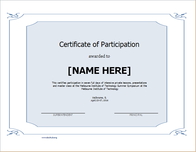 Certificate Of Participation Template For WORD Document Hub