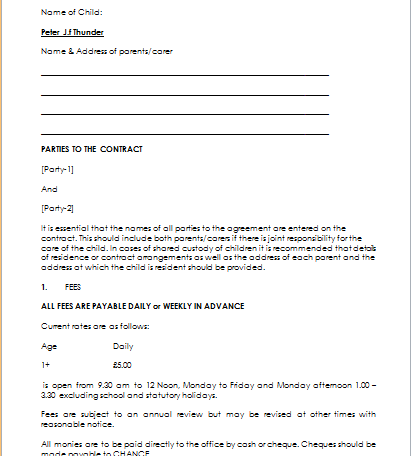 daycare contract forms