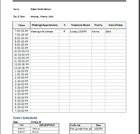 daily work task template
