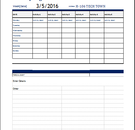activity log template excel