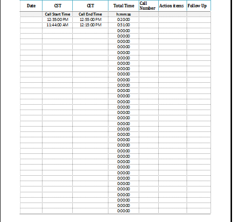 call log sheets