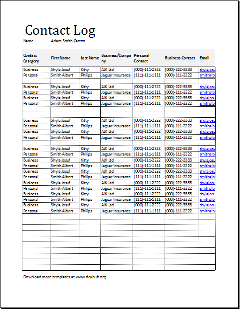 log template excel
