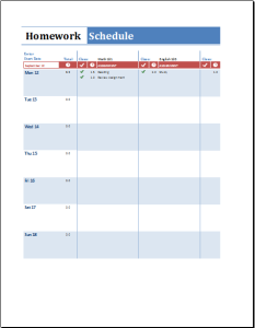 student schedule excel