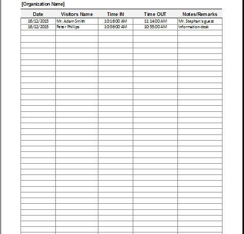 visitor log templates