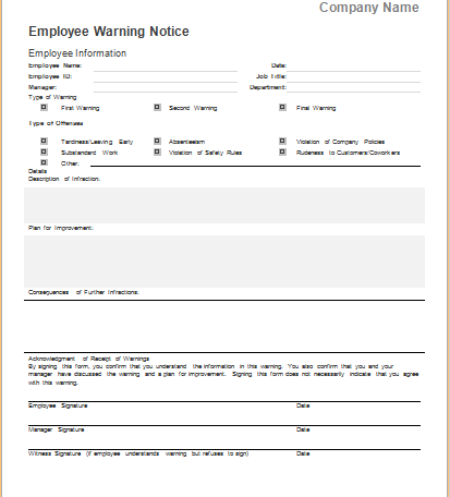 employee notice template