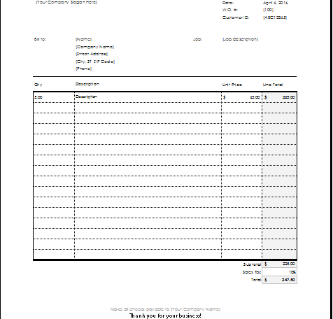 job work order template