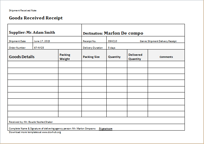 Proof of Delivery Template for MS WORD | Document Hub