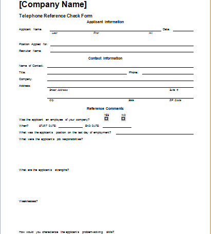 Telephone reference check form 411x456
