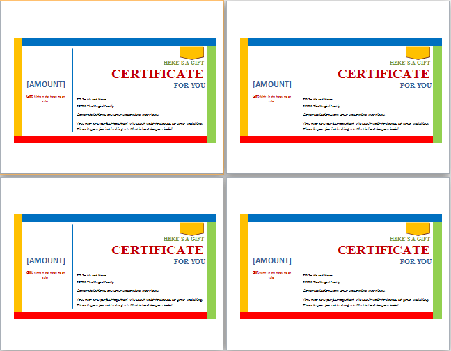 Wedding Gift Certificate Template for WORD Document Hub