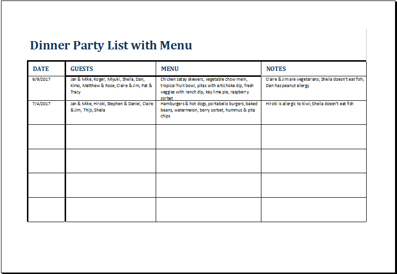dinner party menu plans