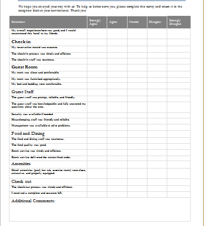 hotel survey questions