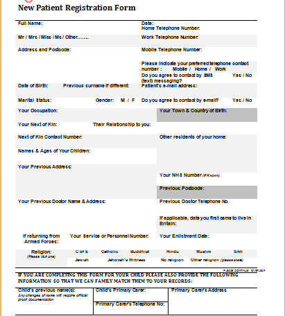 patient information forms templates