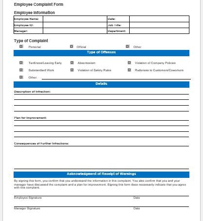 employee complaint form