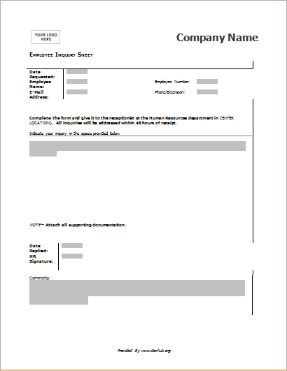 Employee inquiry form