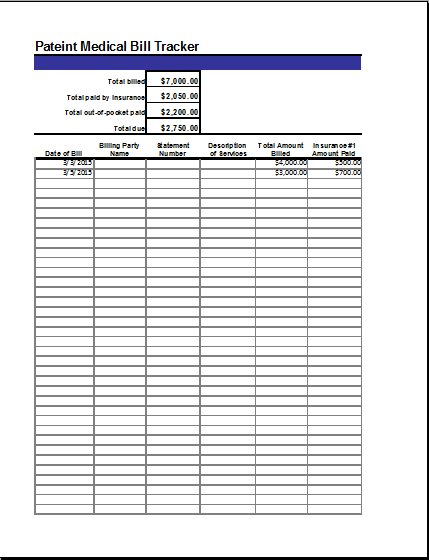 Medical Expense Spreadsheet Templates