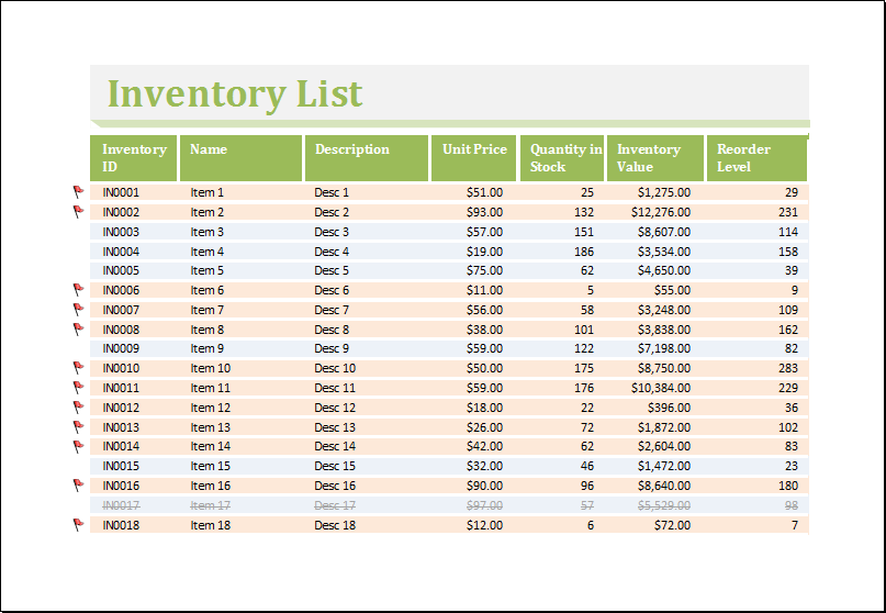 inventory worksheet template