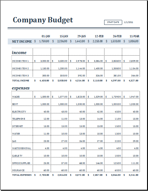 18 period budget template