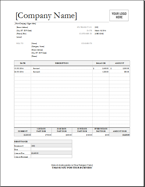 Billing statement invoice