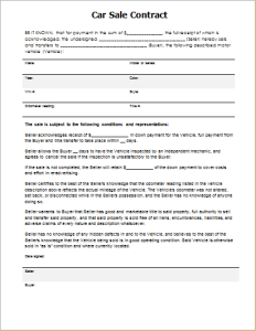 Car sale contract template