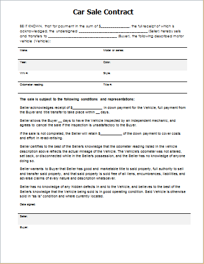 Vehicle Payment Contract Template