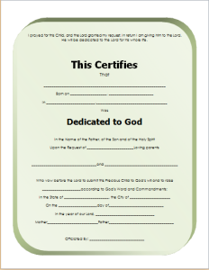 Child dedication certificate