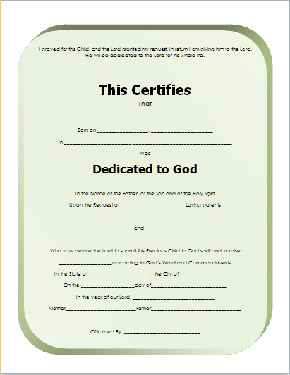 Certificate Of Dedication Template from www.doxhub.org