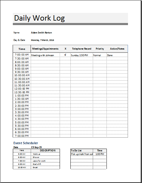 Best Templates Daily Workout Log MS Excel Editable Printable Template 