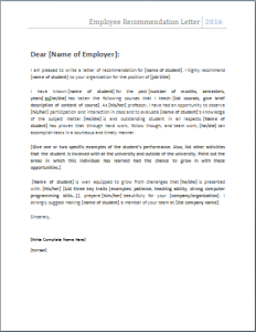 Employee recommendation letter