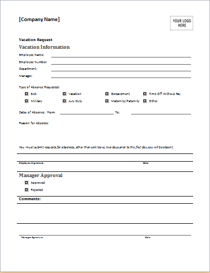 Employee vacation request form