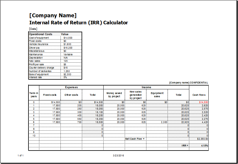 Internal rate of return calculator