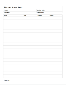 Meeting sign in sheet