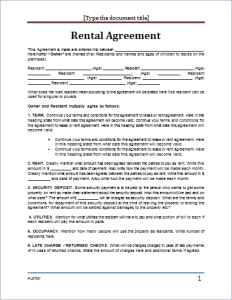 Rental agreement form