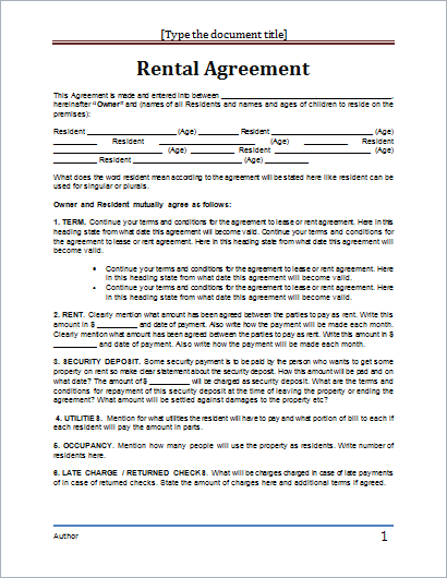 Rental agreement form