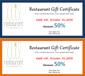 Restaurant gift certificate