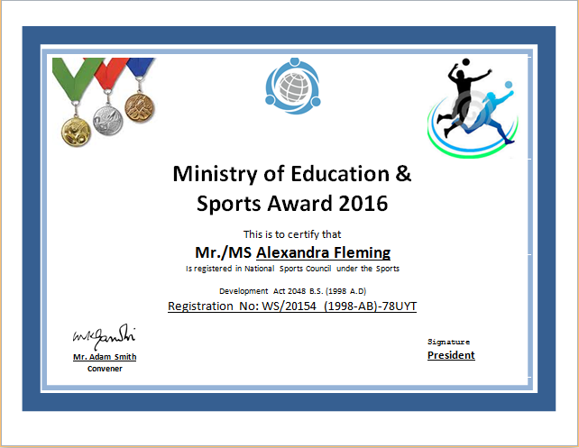 Sports certificate