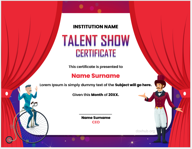 Talent show certificate template