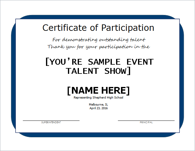 Talent show certificate