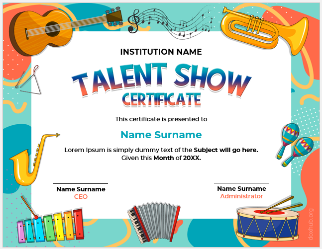 Talent show certificate template