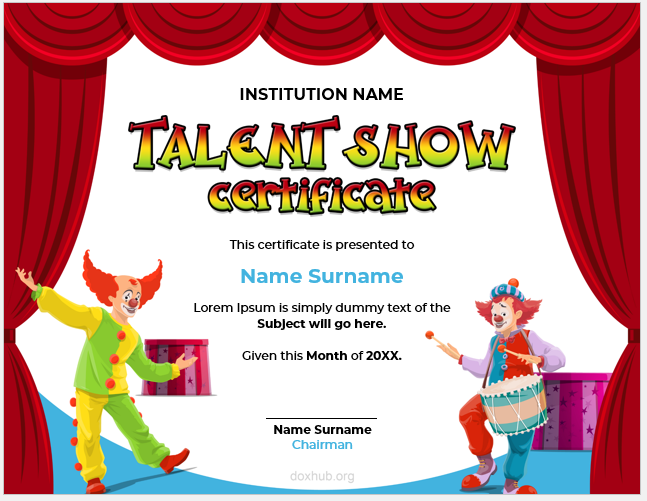 Talent show certificate template