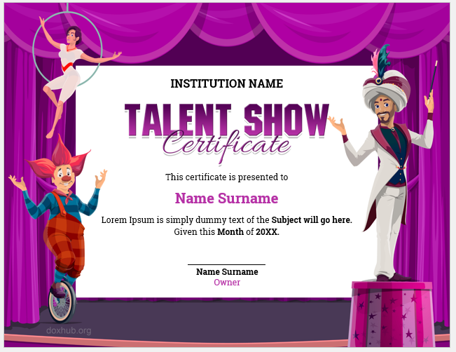 Talent show certificate template