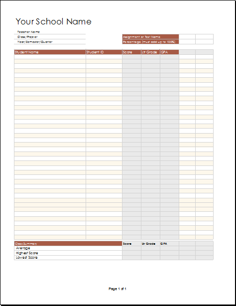 Teacher grade book based on percentages