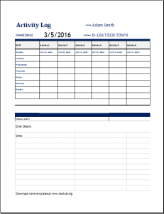 activity log template