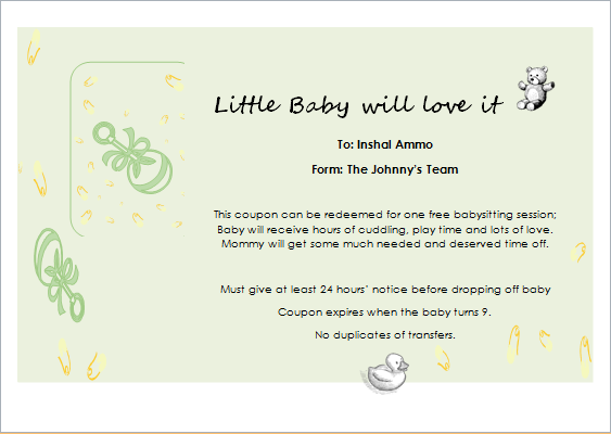 Babysitter Gift Certificate Template For Word Document Hub