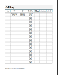 call log template