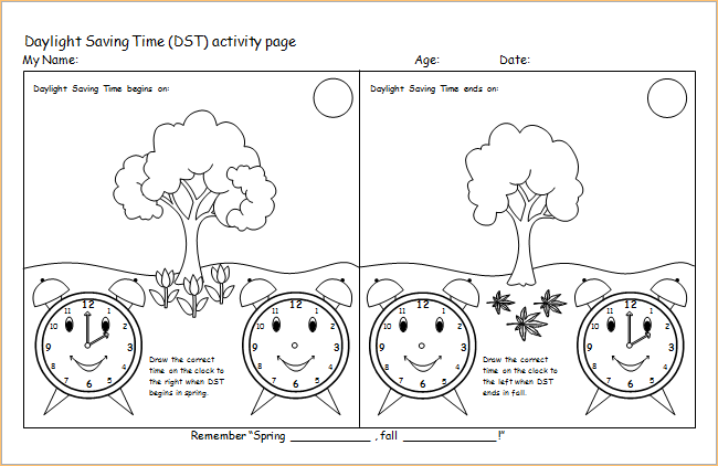 Daylight saving time activity page