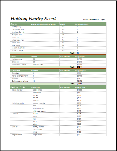 Holiday family event checklist