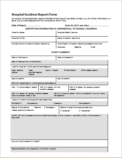 3 injury incident report templates for word document hub hospital incident report