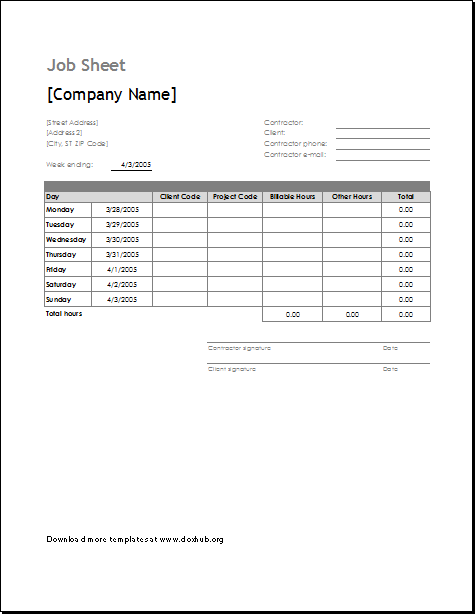 daily job sheet template