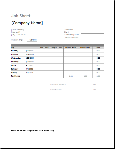 Job Sheet Template Free Word Templates